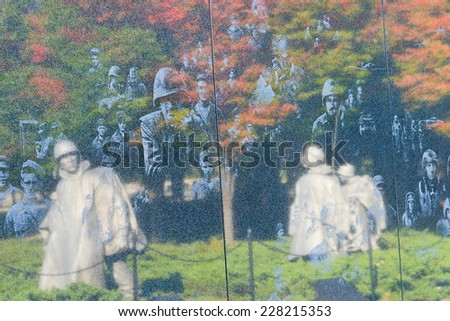 WASHINGTON DC - OCTOBER 19, 2014: Korean War Veterans Memorial located in National Mall in Washington DC. The Memorial commemorates those who served in the Korean War.