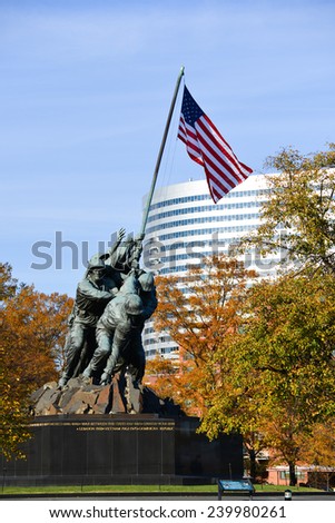 WASHINGTON, DC - NOVEMBER 16, 2014: Iwo Jima Memorial in Washington, DC. The Memorial honors the Marines who have died defending the US since 1775 and a prominent tourist attraction in Washington DC.