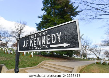 Arlington National Cemetery, President J.F. Kennedy Grave site signboard - Washington DC USA