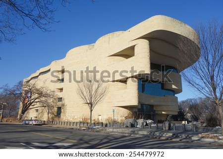 WASHINGTON, DC - JANUARY 09, 2015: The National Museum of the American Indian. The Museum is dedicated to the life, languages, literature, history, and arts of the Native Americans.