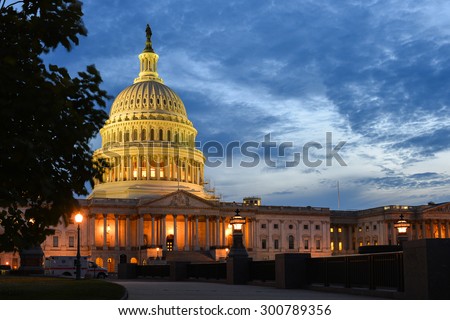 The Capitol Building at night in Washington DC - United States