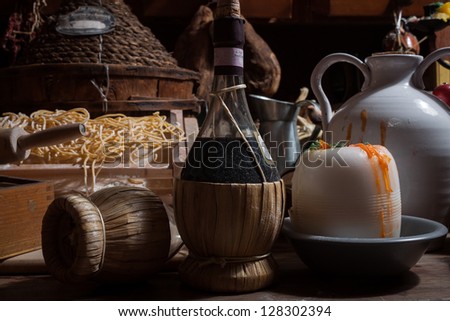 Collection of items and foods belonging to the italian culinary tradition