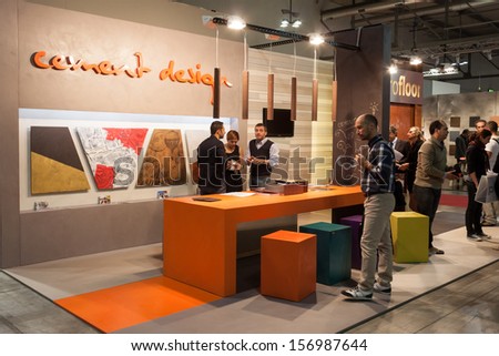 MILAN, ITALY - OCTOBER 3: People visit Made expo, international architecture and building trade show on OCTOBER 3, 2013 in Milan.