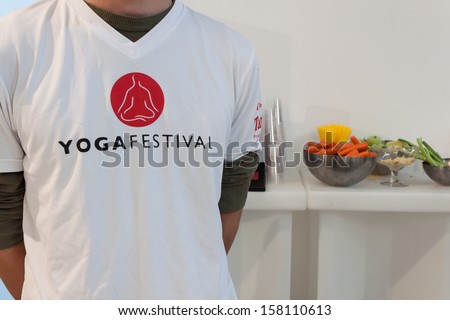 MILAN, ITALY - OCTOBER 11: T-shirt at Yoga Festival 2013, event dedicated to yoga, meditation and healthy lifestyle on OCTOBER 11, 2013 in Milan.