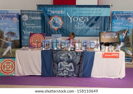 MILAN, ITALY - OCTOBER 11: Stand at Yoga Festival 2013, event dedicated to yoga, meditation and healthy lifestyle on OCTOBER 11, 2013 in Milan.