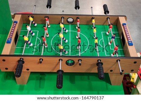MILAN, ITALY - NOVEMBER 22: Table football game at G! come giocare, trade fair dedicated to games, toys and children on NOVEMBER 22, 2013 in Milan.