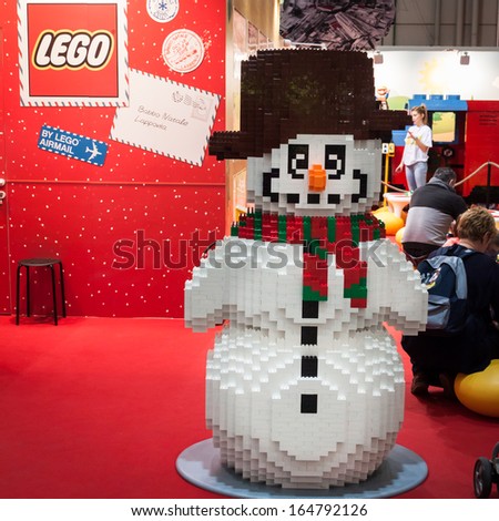 Milan, Italy - November 22: Lego Snowman On Display At G! Come Giocare, Trade Fair Dedicated To Games, Toys And Children On November 22, 2013 In Milan.