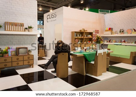 MILAN, ITALY - JANUARY 20: Cardboard home furnishings on display at HOMI, home international show and point of reference for all those in the sector of interior design on JANUARY 20, 2014 in Milan.