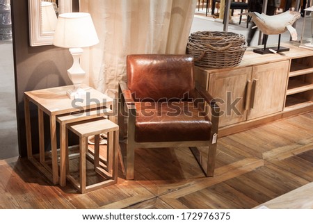 MILAN, ITALY - JANUARY 20: Detail of a living room on display at HOMI, home international show and point of reference for all those in the sector of interior design on JANUARY 20, 2014 in Milan.