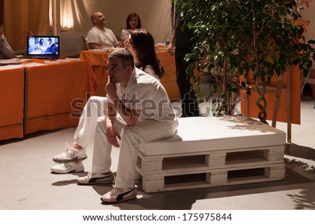 MILAN, ITALY - FEBRUARY 7: Shiatsu masseurs at Olis Festival, event dedicated to holistic disciplines, alternative medicine and natural food on FEBRUARY 7, 2014 in Milan.