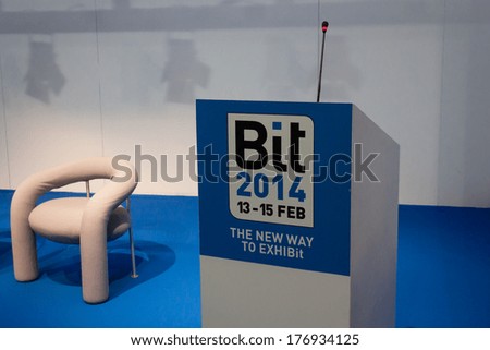MILAN, ITALY - FEBRUARY 13: Empty conference room at Bit, international tourism exchange reference point for the travel industry on FEBRUARY 13, 2014 in Milan.