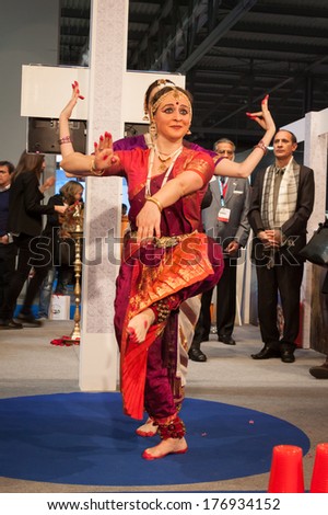 MILAN, ITALY - FEBRUARY 13: Indian dancers perform at Bit, international tourism exchange reference point for the travel industry on FEBRUARY 13, 2014 in Milan.