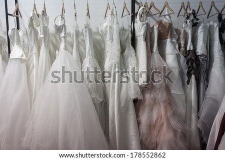 MILAN, ITALY - FEBRUARY 22: Wedding dresses on display at Mipap, international presentation of women\'s pret-a-porter and accessories on FEBRUARY 22, 2014 in Milan.
