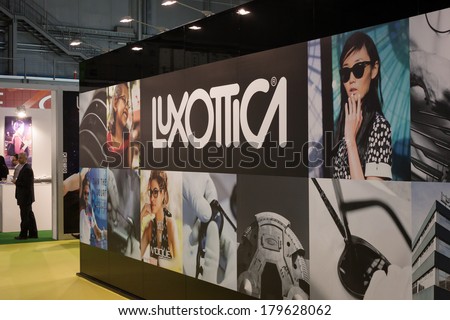 MILAN, ITALY - MARCH 1: Luxottica stand at Mido, international exhibition for optics, optometry and ophthalmology on MARCH 1, 2014 in Milan.