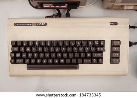 MILAN, ITALY - MARCH 30: Vintage computer keyboard on display at Robot and Makers Milano Show, event dedicated to robotics and makers on MARCH 30, 2014 in Milan.