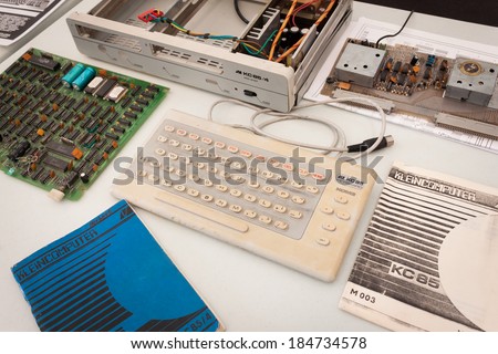 MILAN, ITALY - MARCH 30: Former East Germany vintage computer keyboard on display at Robot and Makers Milano Show, event dedicated to robotics and makers on MARCH 30, 2014 in Milan.