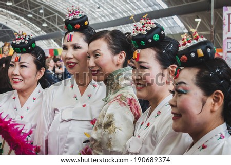 MILAN, ITALY - APRIL 27: Women in traditional dress at Orient Festival, event dedicated to Oriental culture and traditions on APRIL 27, 2014 in Milan.