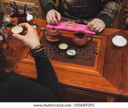 MILAN, ITALY - APRIL 27: Tea ceremony at Orient Festival, event dedicated to Oriental culture and traditions on APRIL 27, 2014 in Milan.