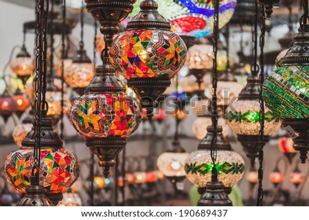 MILAN, ITALY - APRIL 27: Colorful lamps on display at Orient Festival, event dedicated to Oriental culture and traditions on APRIL 27, 2014 in Milan.