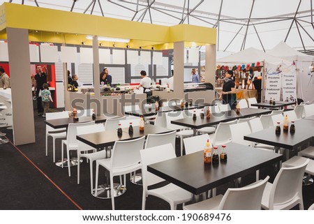 MILAN, ITALY - APRIL 27: Sushi kiosk at Orient Festival, event dedicated to Oriental culture and traditions on APRIL 27, 2014 in Milan.