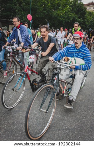 MILAN, ITALY - MAY 11: Thousands of people take part in Cyclopride, event dedicated to bicycles and sustainable mobility on MAY 11, 2014 in Milan.