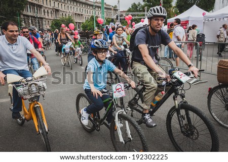 MILAN, ITALY - MAY 11: Thousands of people take part in Cyclopride, event dedicated to bicycles and sustainable mobility on MAY 11, 2014 in Milan.