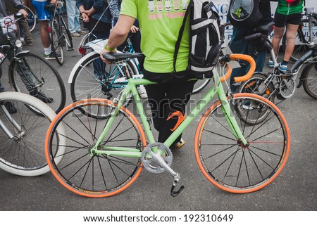 MILAN, ITALY - MAY 11: Colorful bicycle at Cyclopride, event dedicated to bicycles and sustainable mobility on MAY 11, 2014 in Milan.