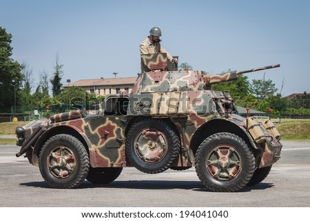MILAN, ITALY - MAY 18: Italian armored car on display at Militalia, exhibition dedicated to militaria collectors and military associations on MAY 18, 2014 in Milan.