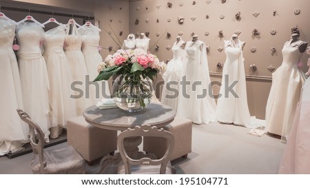 MILAN, ITALY - MAY 23: Wedding dresses on display at Si\' Sposaitalia, ultimate exhibition for bridal and formal wear industry on MAY 23, 2014 in Milan.
