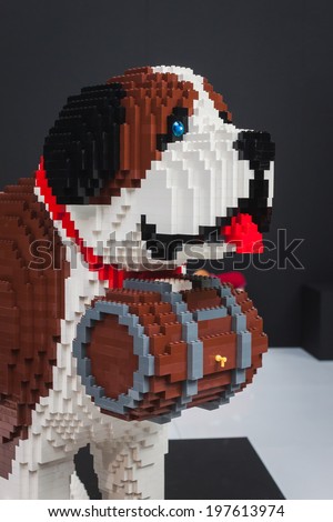 MILAN, ITALY - JUNE 7: Lego dog on display at Quattrozampeinfiera, event and activities dedicated to dogs, cats and their owner on JUNE 7, 2014 in Milan.