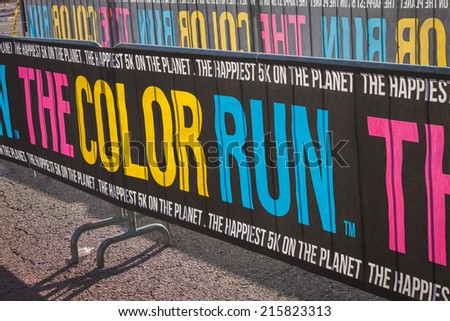 MILAN, ITALY - SEPTEMBER 6: Colorful banner at the Color Run event, the funniest and most colorful urban running ever on SEPTEMBER 6, 2014 in Milan.