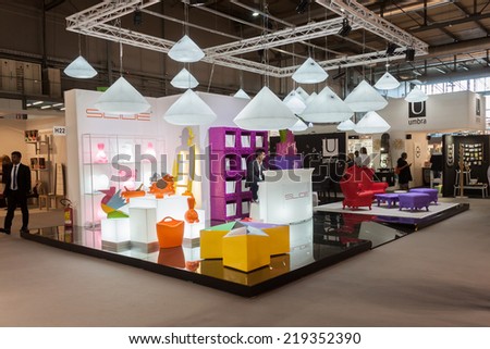 MILAN, ITALY - SEPTEMBER 13: Slide stand at HOMI, home international show and point of reference for all those in the sector of interior design on SEPTEMBER 13, 2014 in Milan.