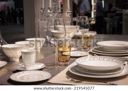 MILAN, ITALY - SEPTEMBER 13: Elegant table on display at HOMI, home international show and point of reference for all those in the sector of interior design on SEPTEMBER 13, 2014 in Milan.