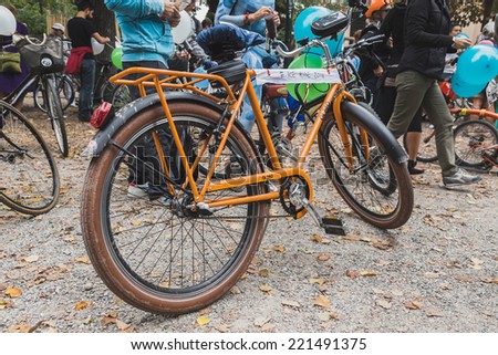 MILAN, ITALY - OCTOBER 4: Bicycle at the Ice Ride, global bike event organized by Greenpeace to demand protection for the Arctic on OCTOBER 4, 2014 in Milan.