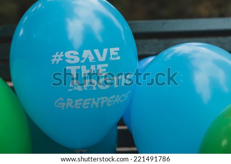 MILAN, ITALY - OCTOBER 4: Balloons at the Ice Ride, global bike event organized by Greenpeace to demand protection for the Arctic on OCTOBER 4, 2014 in Milan.