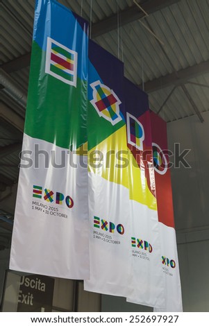 MILAN, ITALY - FEBRUARY 13: Expo banners at Bit, international tourism exchange reference point for the travel industry on FEBRUARY 13, 2015 in Milan.