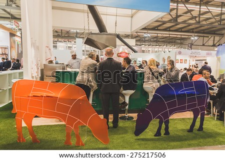 MILAN, ITALY - MAY 4: People visiting Tuttofood, world food exhibition on MAY 4, 2015 in Milan.