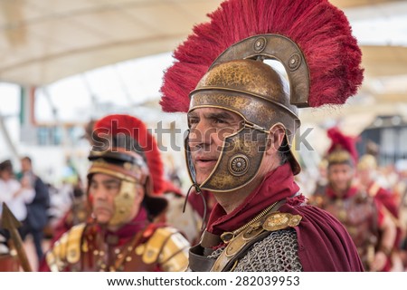 MILAN, ITALY - MAY 25: Historical Roman Group takes part in Expo, universal exposition on the theme of food on MAY 25, 2015 in Milan.