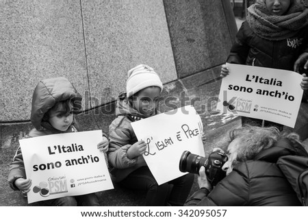 MILAN, ITALY - NOVEMBER 21: The Muslim Community demonstrates against every kind of terrorism in the name of Islamic religion on NOVEMBER 21, 2015 in Milan.