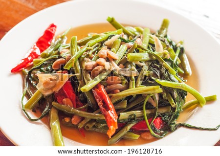 Stir fried Water spinach, Thai food