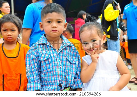 Petchabun, Thailand 7 Aug 2014: Unidentified Thai children in Mom \' s Day Event at Tumbon Chonprai, Meaung, Petchabun province, Thailand