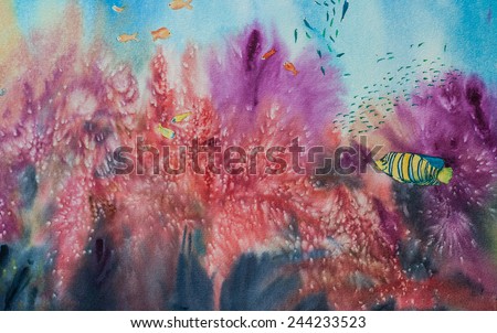 Colorful of under ocean watercolor painting