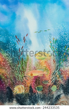 Colorful of under ocean watercolor painting