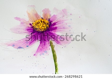 Beautiful violet flower blooming ; Watercolor illustrator