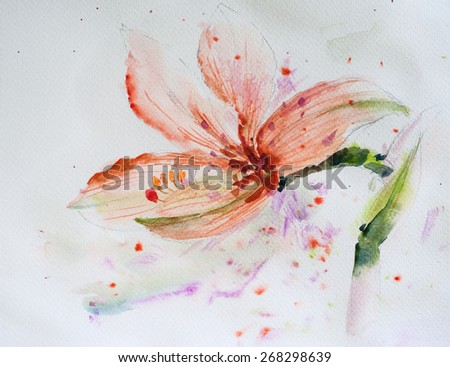 Stylized orange flower ; Watercolor illustrator
