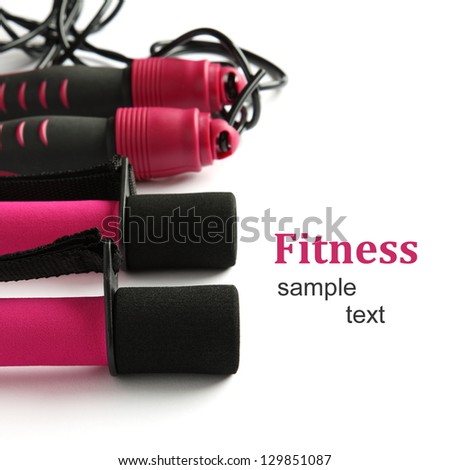 Black-pink soft dumbbell with handle strap over white with sample text