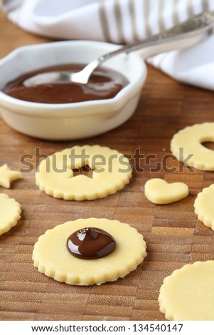 Homemade shortbread cookies pops with chocolate, process of baking, step 2