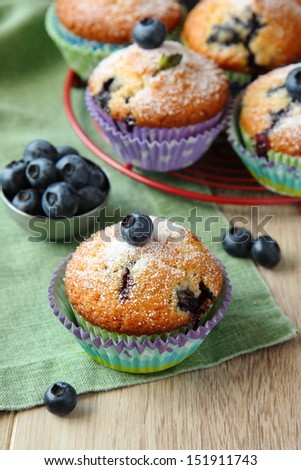 Delicious homemade blueberry muffins with fresh blueberries