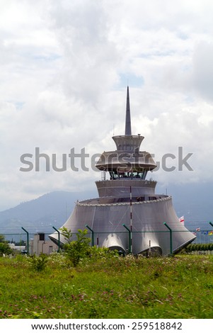 BATUMI, GEORGIA - JULY 09, 2013: Control tower Airport. Modern building made in the style hi-tech