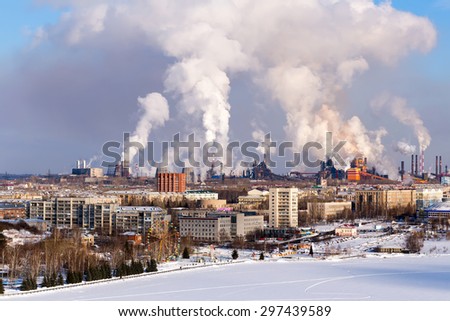 NIZHNY TAGIL, RUSSIA - FEBRUARY 07, 2015: Environmental problem of environmental pollution and air in large cities